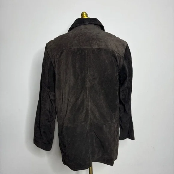 Old Navy Mens S Genuine Leather Suede Jacket Dark Brown Button Front Trucker